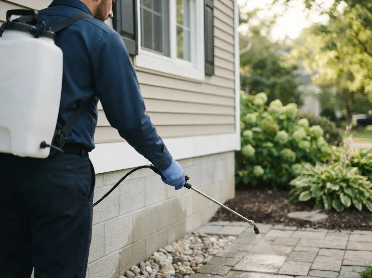 Pest control technician inspecting a home in Dunbar, WI